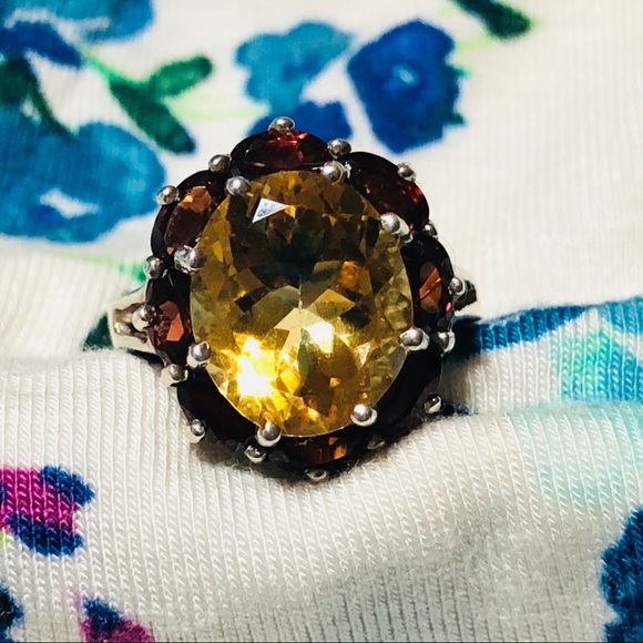 Sterling Silver Cocktail Ring Large Citrine Gem - Picture 3 of 8